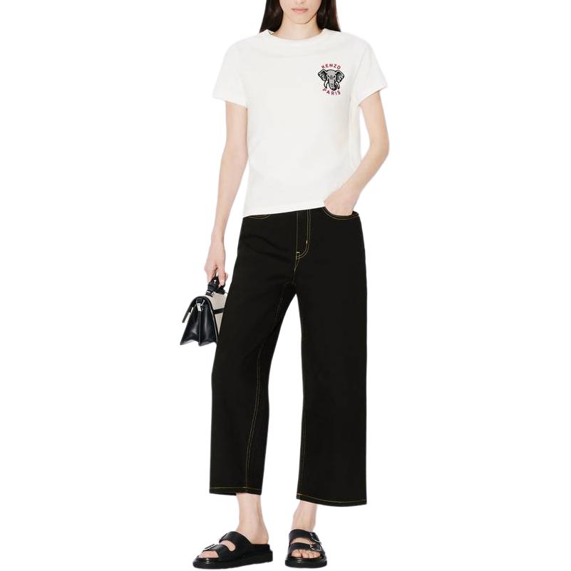 Shop (Women) KENZO  White Animal Print Logo Crewneck T-Shirt FE52TS1134SG-02