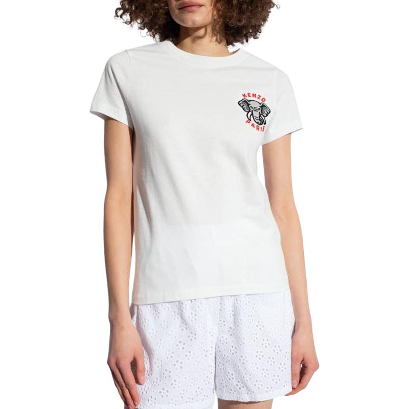 Details for (Women) KENZO  White Animal Print Logo Crewneck T-Shirt FE52TS1134SG-02
