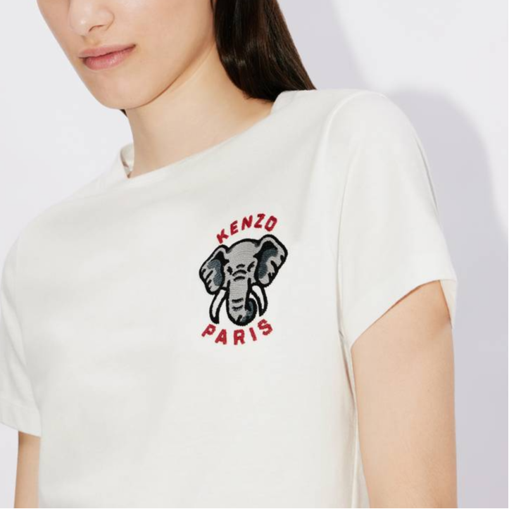 Sizing (Women) KENZO  White Animal Print Logo Crewneck T-Shirt FE52TS1134SG-02