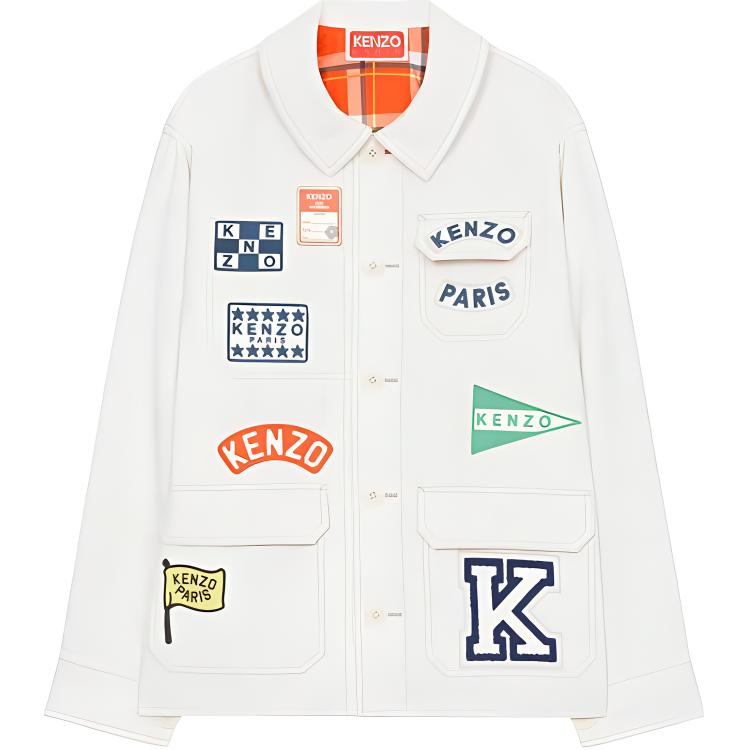 (Women) KENZO  White Button Alphabet Print Jacket. FD52VE0379RT02