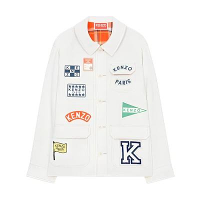 (Women) KENZO White Button Alphabet Print Jacket. FD52VE0379RT02