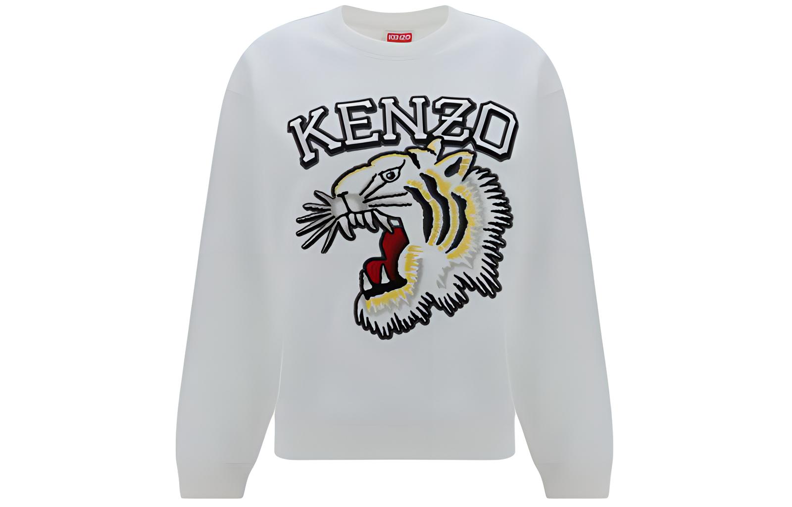 (Women) KENZO  White Embroidered Crewneck Pullover Sweatshirt FE52SW1394MF-02