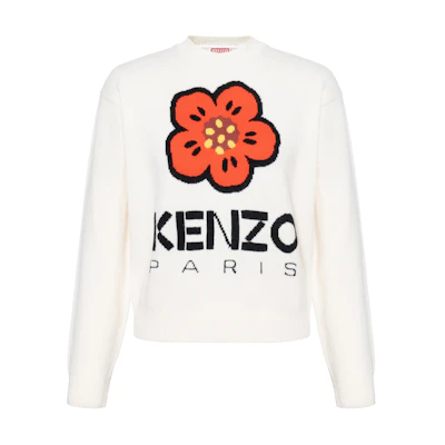 (Women) KENZO White Floral Print Crewneck Long-Sleeve Sweater. FD62PU4303LD