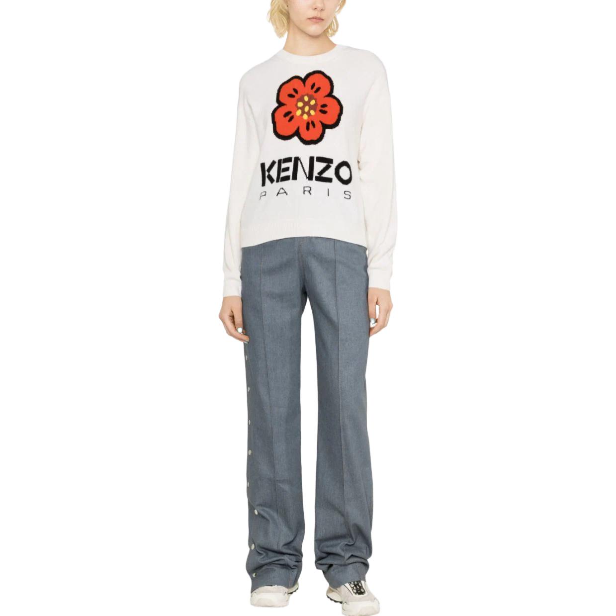 Lookbook (Women) KENZO  White Floral Print Crewneck Long-Sleeve Sweater. FD62PU4303LD