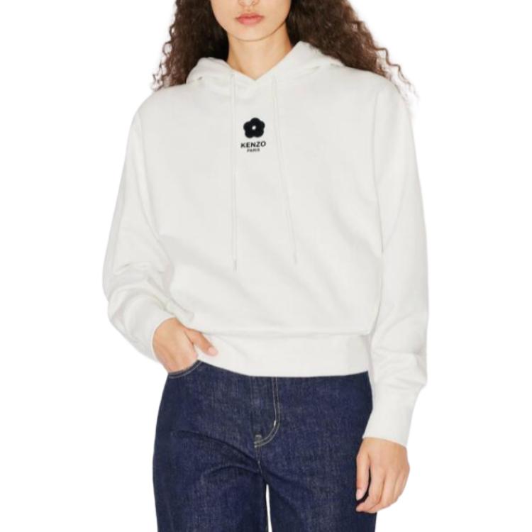 Shop (Women) KENZO  White Hoodie with Logo Long Sleeve Pullover. FD62SW1134MF-02