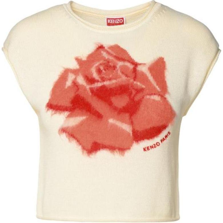 (Women) KENZO  White Slim Fit Short Sleeve T-Shirt with Logo Print & Embroidery FE52PU4683BM-02