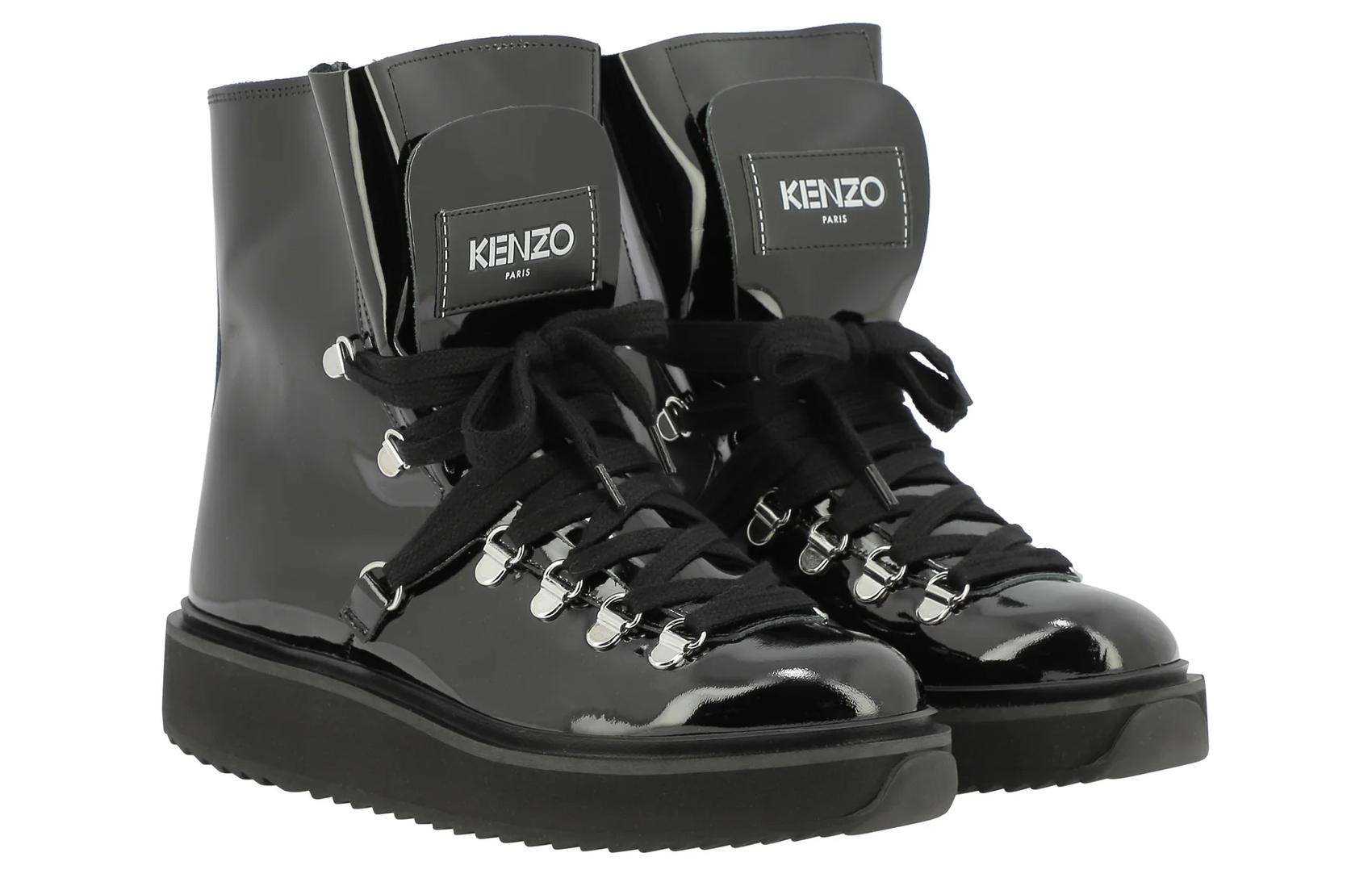 Lookbook KENZO 防水耐磨 漆皮 時尚 短筒 戶外靴 3cm 女款 黑色