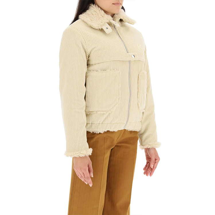 Shop (Women) KENZO Beige Fur-Collar Zip-Up Jacket FA62BL1179CV-08