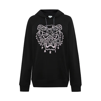 (Women) KENZO Black Cotton Hoodie with Large Tiger Head Design 2SW8644X5-99