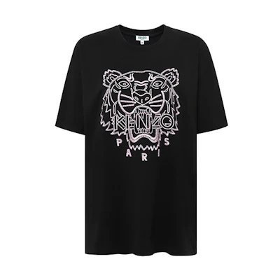 (Women) KENZO Black Cotton T-Shirt with Large Tiger Logo F962TS9524Y5-99