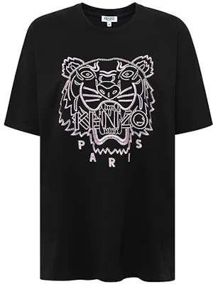 (W) 겐조 블랙 코튼 티셔츠 대형 타이거 로고 F962TS9524Y5-99 Order (W) 겐조 블랙 코튼 티셔츠 대형 타이거 로고 F962TS9524Y5-99