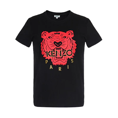 (Women) KENZO Black Cotton T-Shirt with Printed Tiger Logo FA5-2TS721-4W5-99