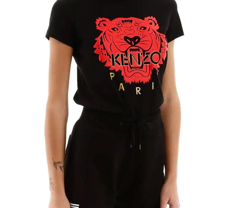 Shop (W) ケンゾー ブラック コットン Tシャツ プリントタイガーロゴ FA5-2TS721-4W5-99