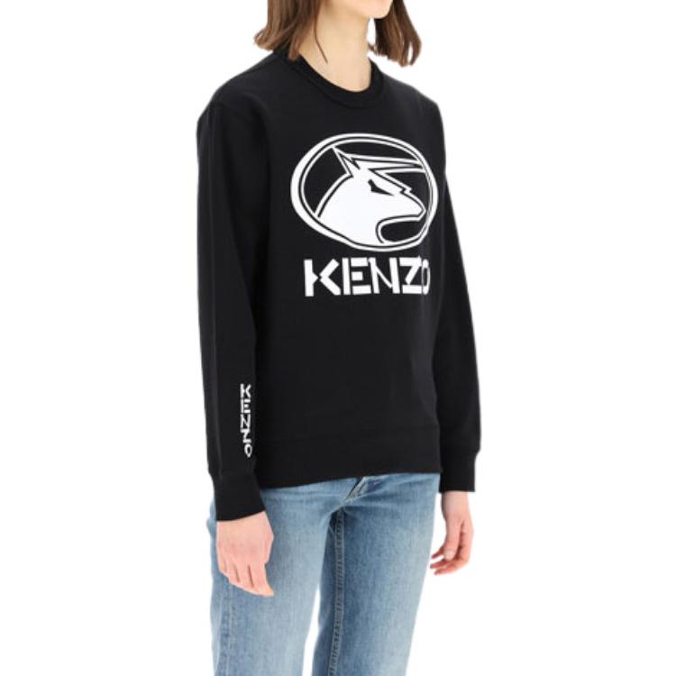 Shop (Women) Kenzo Black Crewneck Sweatshirt with Bull Print FB52SW8924MO-99