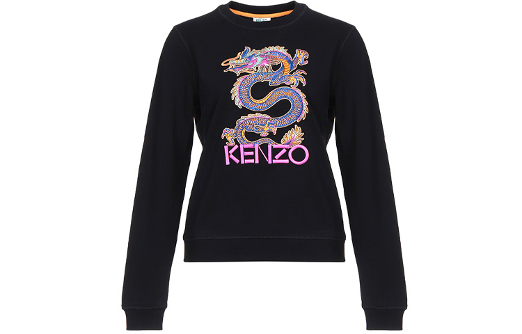 (Women) Kenzo Black Dragon Embroidered Cotton Long-Sleeve Crewneck Sweater F96-2SW809-962-99