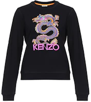 (Women) Kenzo Black Dragon Embroidered Cotton Long-Sleeve Crewneck Sweater F96-2SW809-962-99 (Women) Kenzo Black Dragon Embroidered Cotton Long-Sleeve Crewneck Sweater F96-2SW809-962-99
