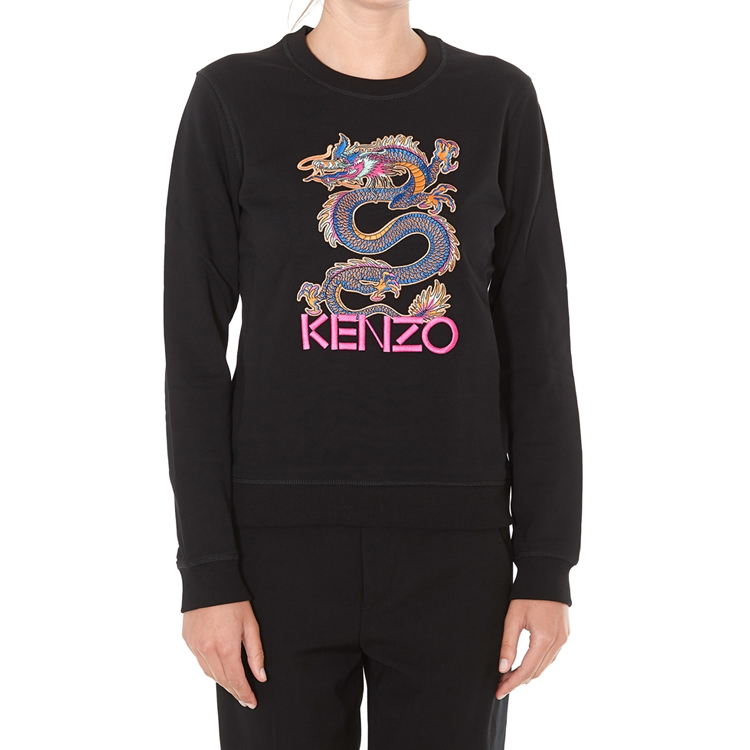 Shop (W) 겐조 블랙 드래곤 자수 코튼 긴팔 크루넥 스웨터 F96-2SW809-962-99