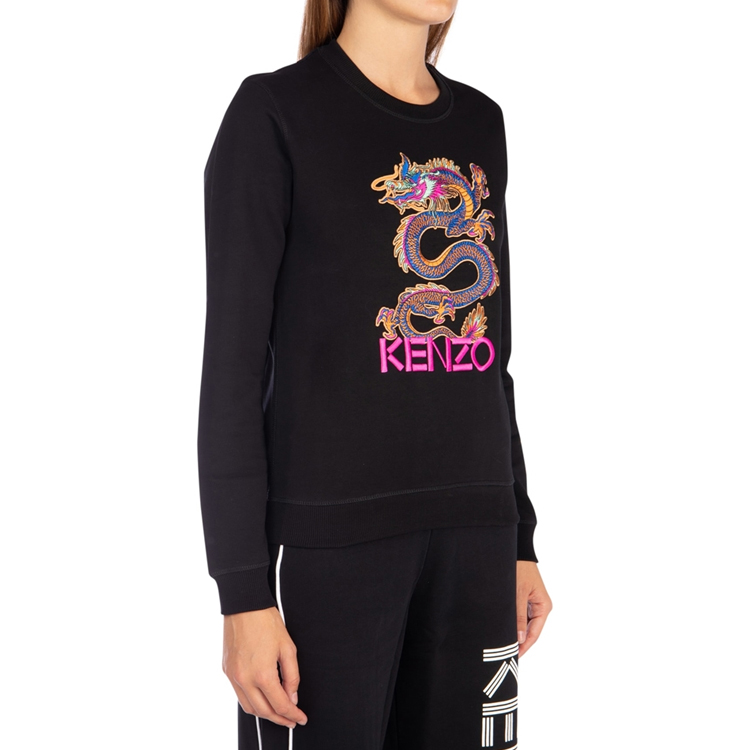 Purchase (W) 겐조 블랙 드래곤 자수 코튼 긴팔 크루넥 스웨터 F96-2SW809-962-99