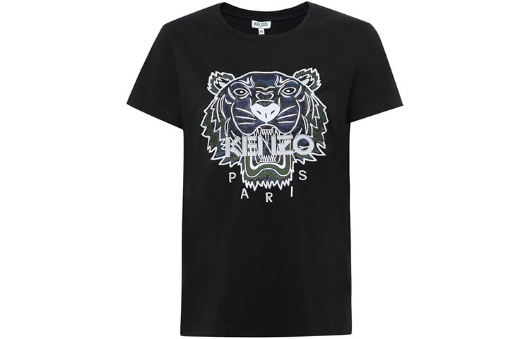 (Women) KENZO Black Embroidered Tiger Head T-Shirt F762TS8494YG-99