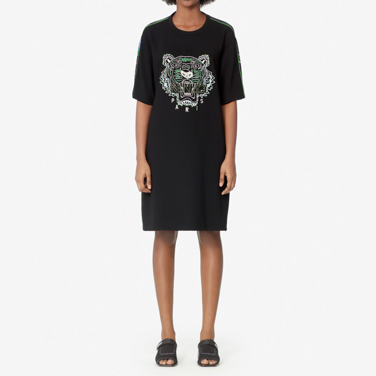 Shop (W) KENZO 黑色花卉背面印花连衣裙 FA5-2RO193-5AC-59