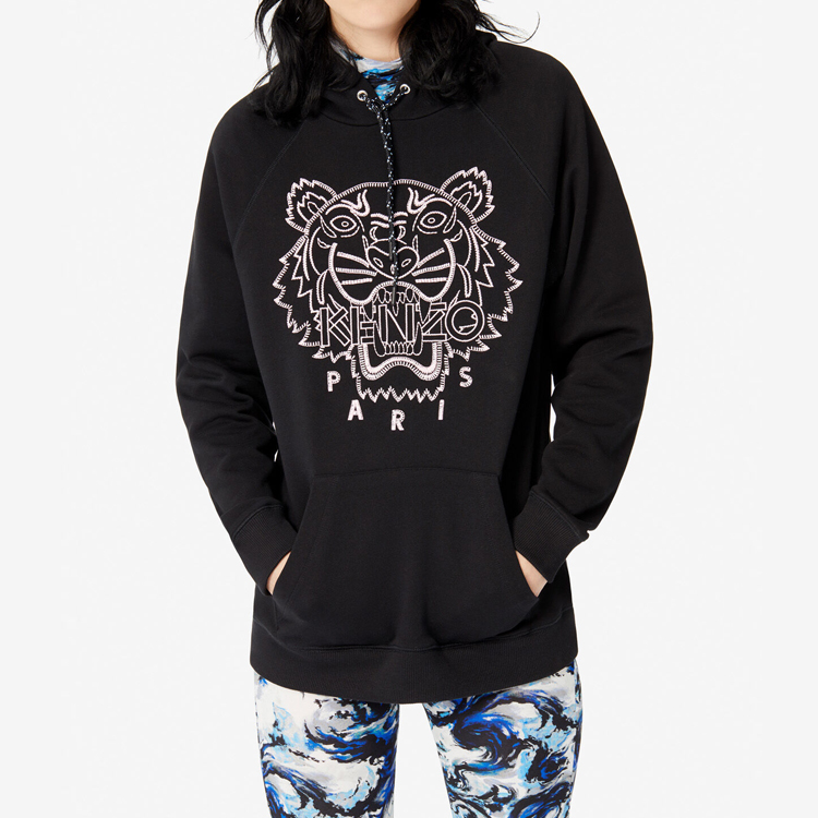 Shop (Women) KENZO Black Hoodie with Embroidered Tiger Head F96-2SW864-4X5-99