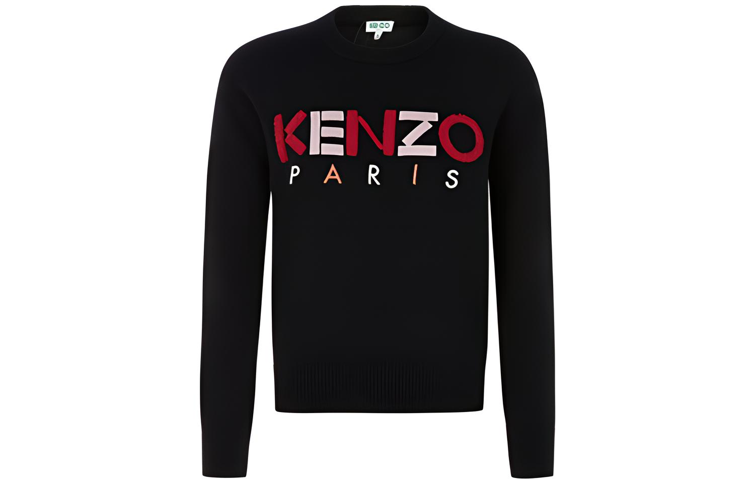 (Women) KENZO Black Knit Pullover Sweater with Colorblock Letter Print. FA52PU507808-99-1