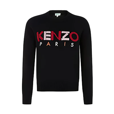 (Women) KENZO Black Knit Pullover Sweater with Colorblock Letter Print. FA52PU507808-99-1