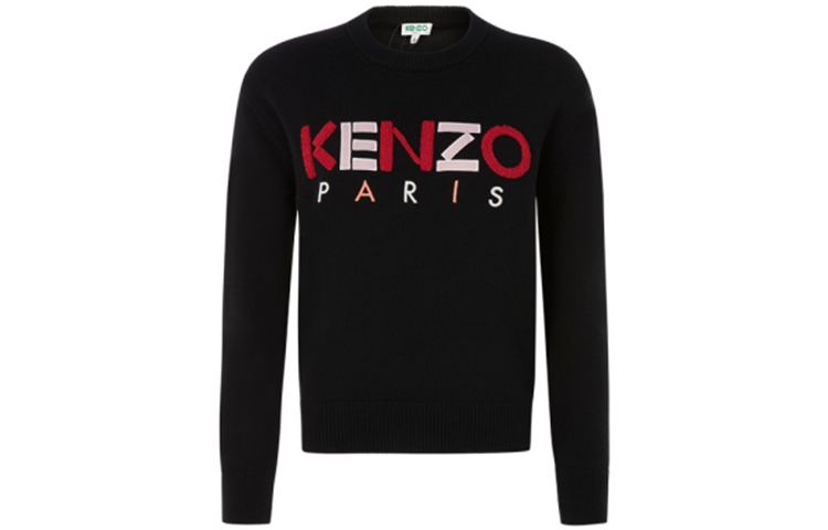 Order (W) KENZO Sweater Hitam Rajut dengan Warna Blok dan Cetak Huruf. FA52PU507808-99-1