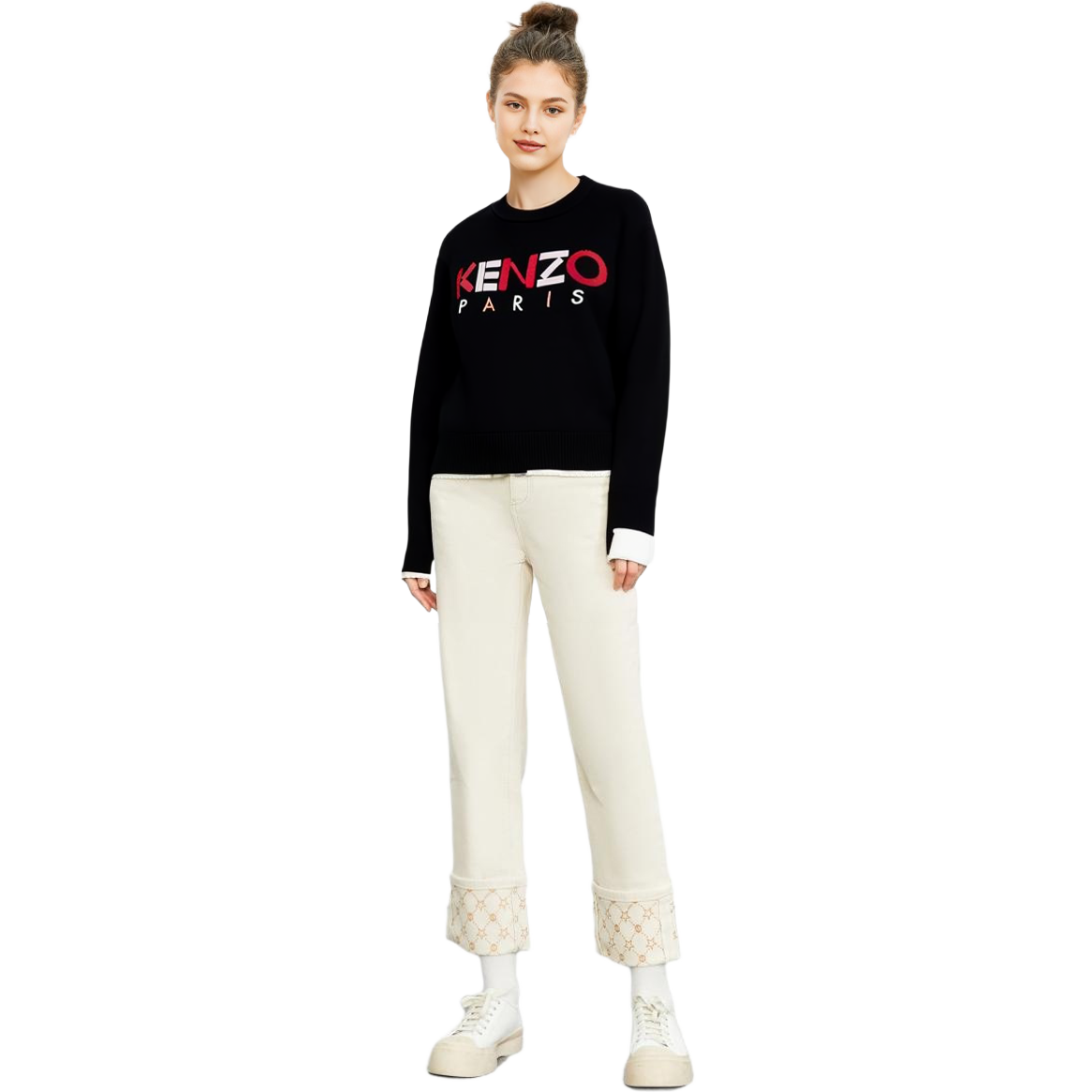 Shop (W) KENZO Sweater Hitam Rajut dengan Warna Blok dan Cetak Huruf. FA52PU507808-99-1