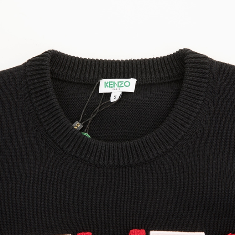 Sizing (W) KENZO Sweater Hitam Rajut dengan Warna Blok dan Cetak Huruf. FA52PU507808-99-1