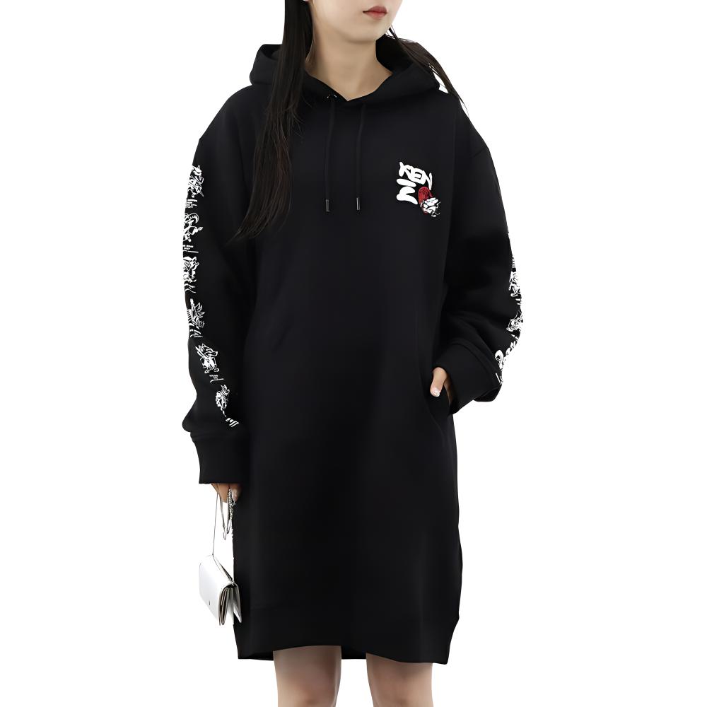 (Women) KENZO Black Kung Fu Mouse Graphic Hoodie Dress FA52RO7544Z5-99