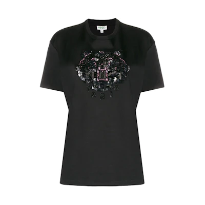 (Women) KENZO Black Sequined Tiger Head T-Shirt FA52TS9584YN-99