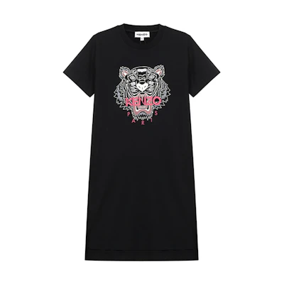 (Women) KENZO Black Short Sleeve Dress with Tiger Head Graphic FA62RO7754YA-99