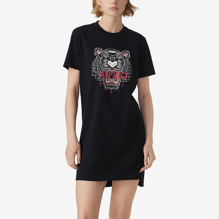 Shop (W) KENZO 黑色短袖連衣裙，虎頭圖案設計 FA62RO7754YA-99