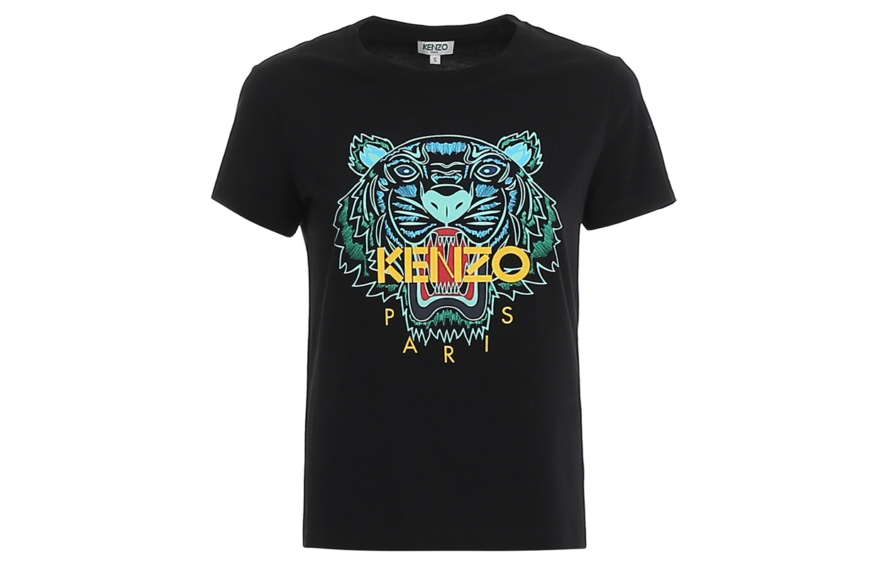 Order (W) KENZO Camiseta Negra de Manga Corta con Gráfico de Cabeza de Tigre. FA52TS7214YB-99B