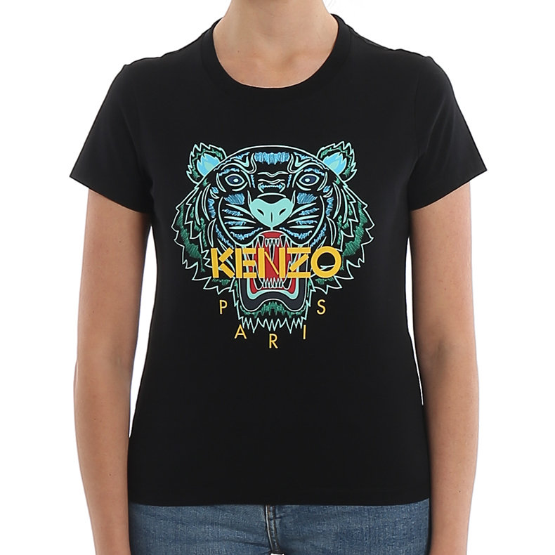 Lookbook (W) KENZO Camiseta Negra de Manga Corta con Gráfico de Cabeza de Tigre. FA52TS7214YB-99B