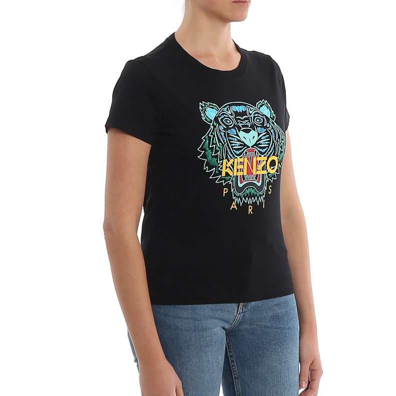Purchase (W) KENZO Camiseta Negra de Manga Corta con Gráfico de Cabeza de Tigre. FA52TS7214YB-99B