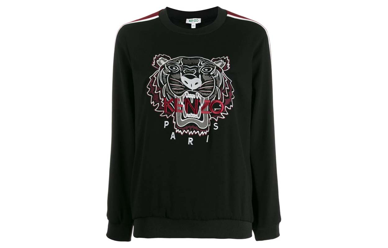 (Women) KENZO Black Striped Sweatshirt with Tiger Logo. F962TO0105AC-99
