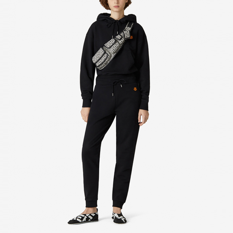 Shop (W) KENZO 黑色刺繡小虎頭設計運動長褲 FB52PA7224ML-99
