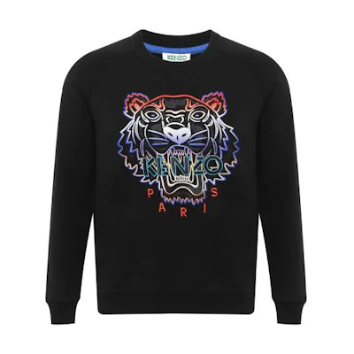 (Women) Kenzo Black Sweatshirt with Colorful Embroidered Tiger Head F962SW8074XE-99