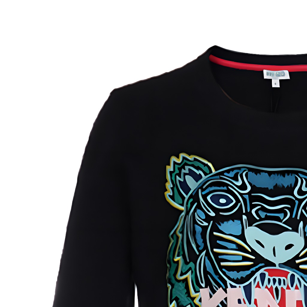 Cheap (W) KENZO黑色虎頭刺繡純棉圓領長袖上衣 FA5-2SW705-4XA-99