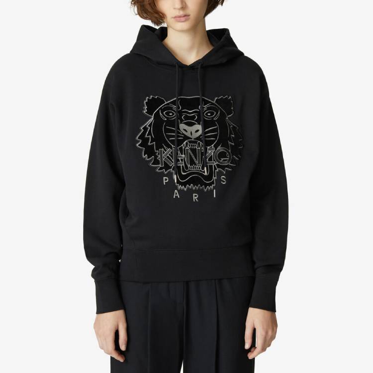 Shop (Women) KENZO Black Tiger Embroidered Logo Hoodie FA62SW8714XJ-99