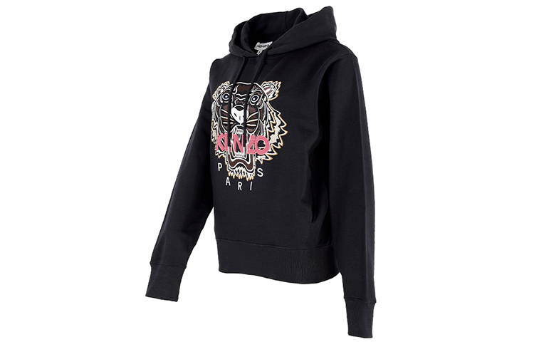 Shop (Women) KENZO Black Tiger Embroidered Pullover Hoodie 2SW8714XA-99