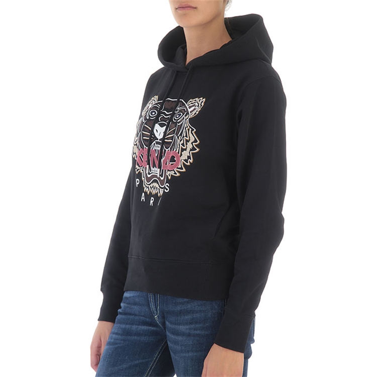 Cheap (Women) KENZO Black Tiger Embroidered Pullover Hoodie 2SW8714XA-99