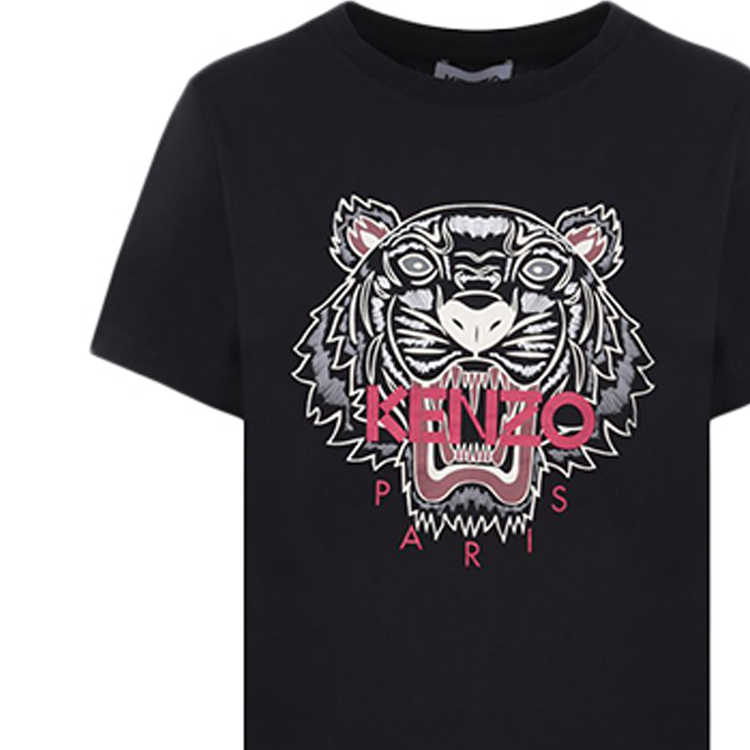 Sizing (W) Camiseta Negra de Manga Corta con Gráfico de Cabeza de Tigre KENZO. FA62TS8464YB-99