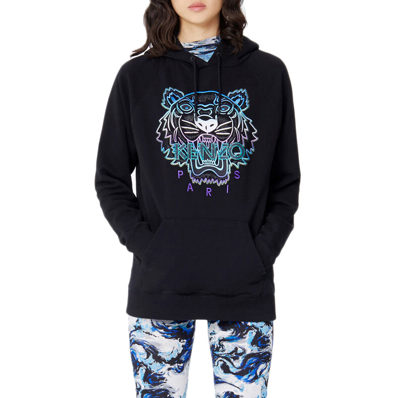 Shop (Women) KENZO Black Tiger Head Hoodie Sweatshirt F962SW7704X7-99