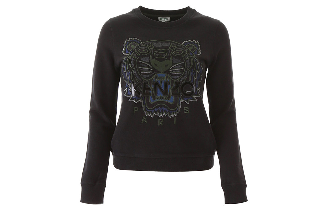 (Women) KENZO Black Tiger Print Long Sleeve Cotton Pullover Sweatshirt F762SW7054XD-99