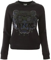 (Women) KENZO Black Tiger Print Long Sleeve Cotton Pullover Sweatshirt F762SW7054XD-99 (Women) KENZO Black Tiger Print Long Sleeve Cotton Pullover Sweatshirt F762SW7054XD-99