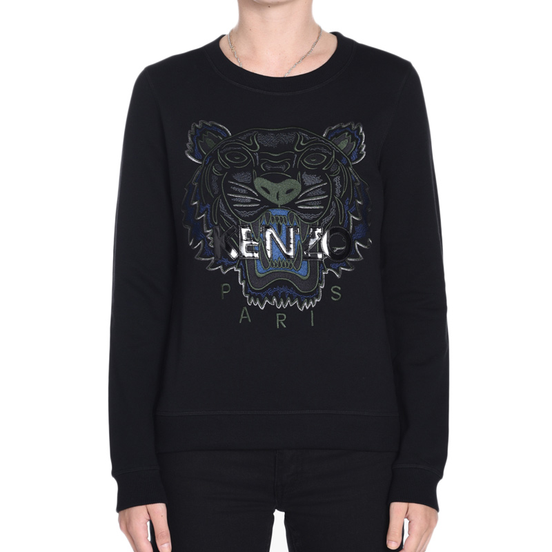 Lookbook (W) 겐조 블랙 타이거 프린트 코튼 긴팔 풀오버 스웨트셔츠 F762SW7054XD-99