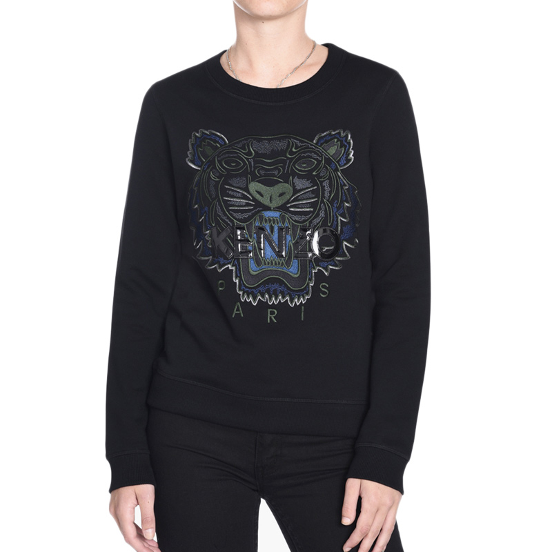 Shop (W) 겐조 블랙 타이거 프린트 코튼 긴팔 풀오버 스웨트셔츠 F762SW7054XD-99